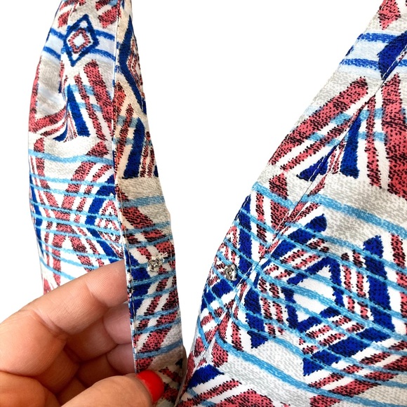 Skies Are Blue Women’s sleeveless halter geometric print shift dress, Sz L - Picture 5 of 15